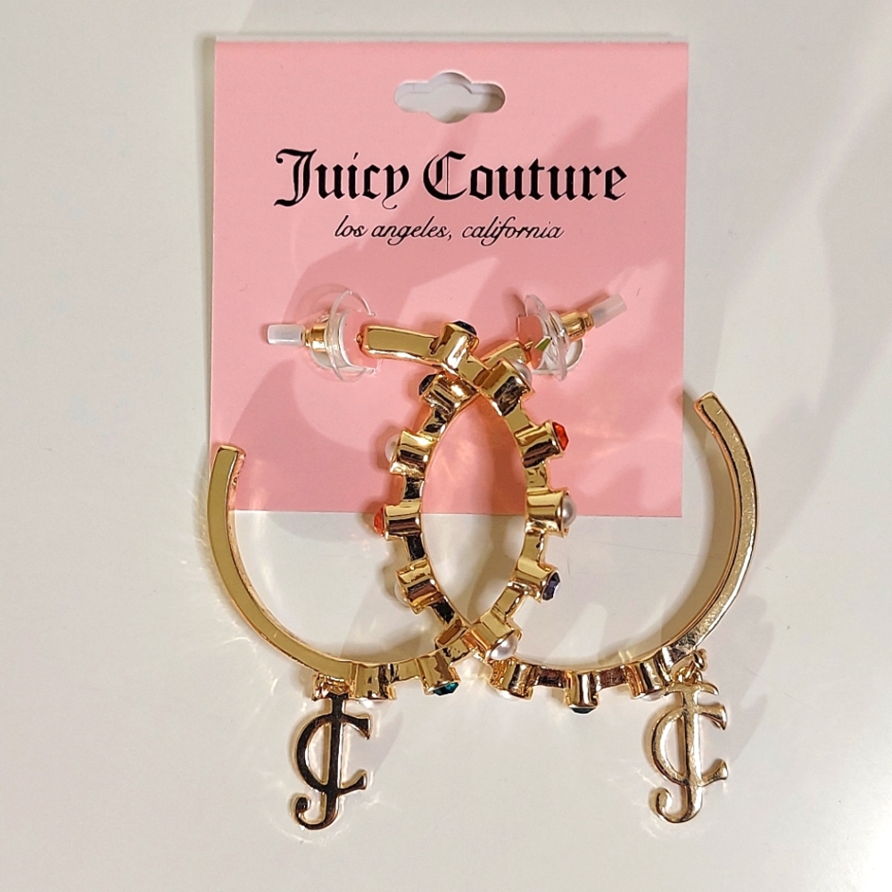 Juicy Couture Los Angeles Gold Toned Embellished Hoops